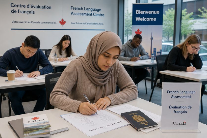 Focused test-takers in bilingual center